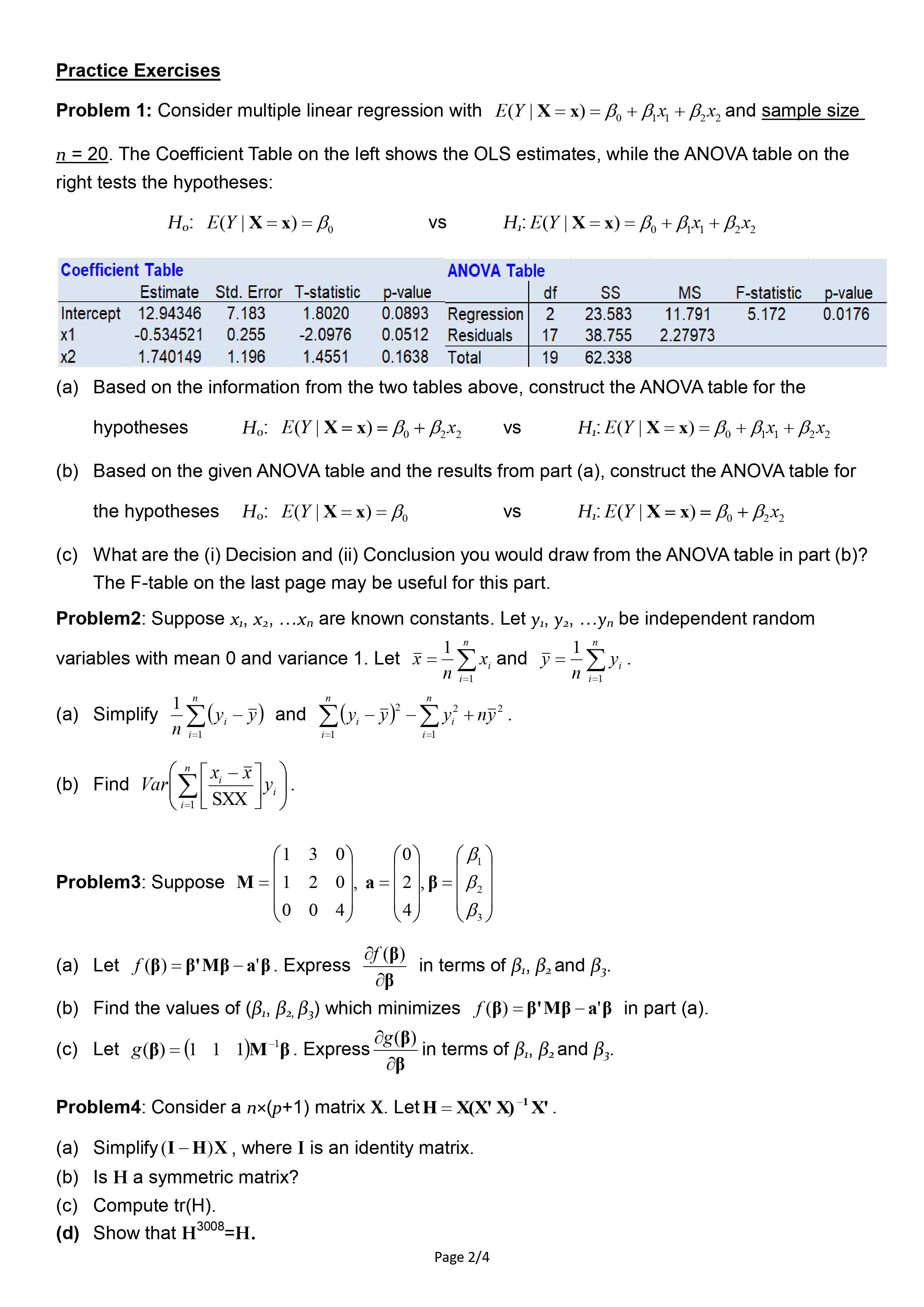 X = x) = Bo + Bix, + Box, and sample size