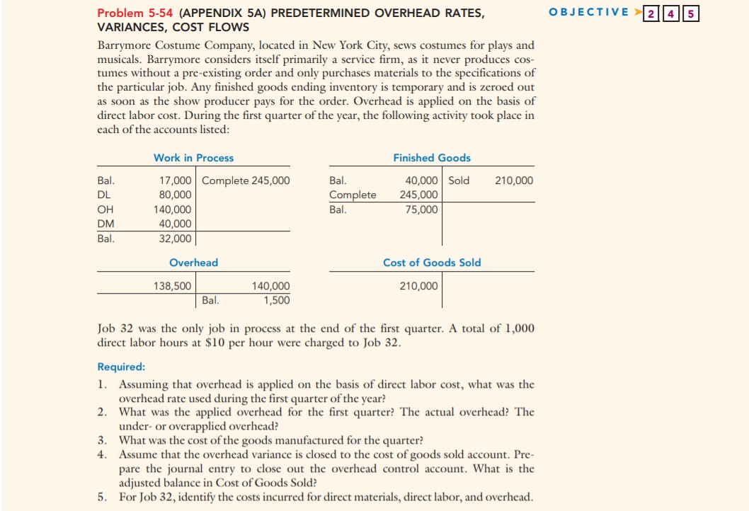what is the answer please Problem 5-54 (APPENDIX 5A) PREDETERMINED OVERHEAD RATES,