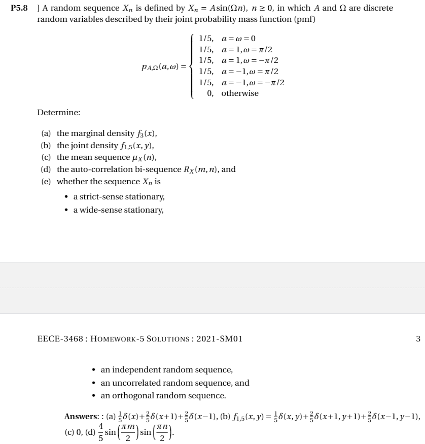 P5.8 | A random sequence X, is defined by X, =