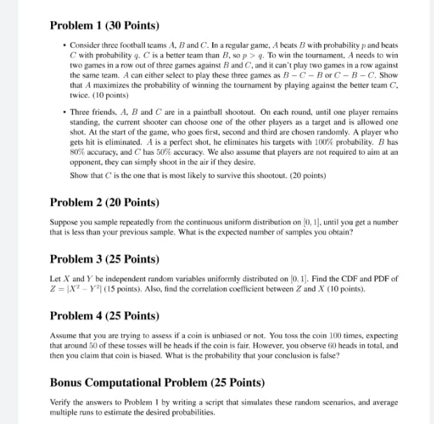 helpp mee fasttt please Problem 1 (30 Points) . Consider three football