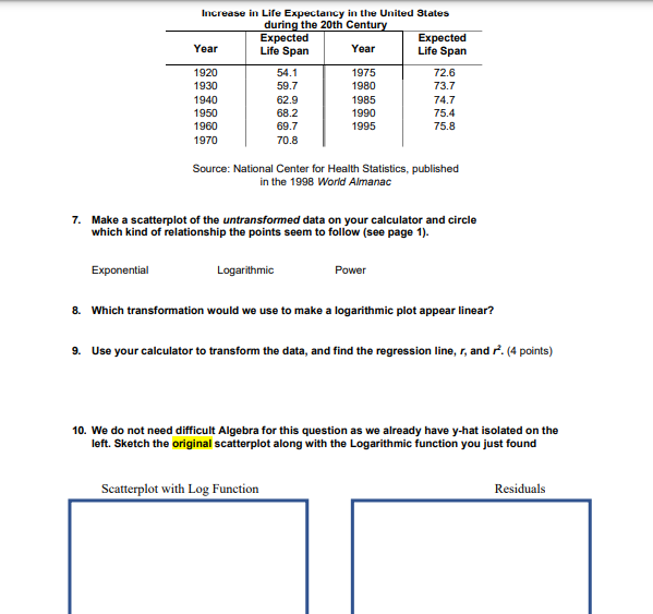 Expectancy in the United States during the 20th Century Expected Expected Year