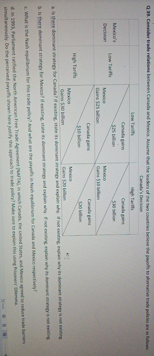 Explain a, b ,c and d part Q 39. Consider trade relations