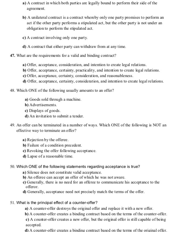 Assignment a) A contract in which both parties are legally bound to