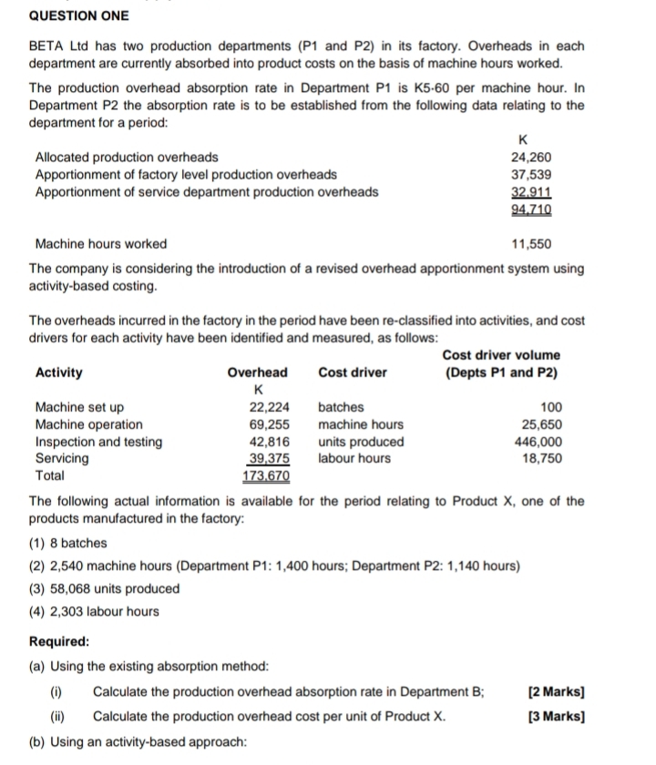 three decimal places QUESTION ONE BETA Lid has two production departments (P1