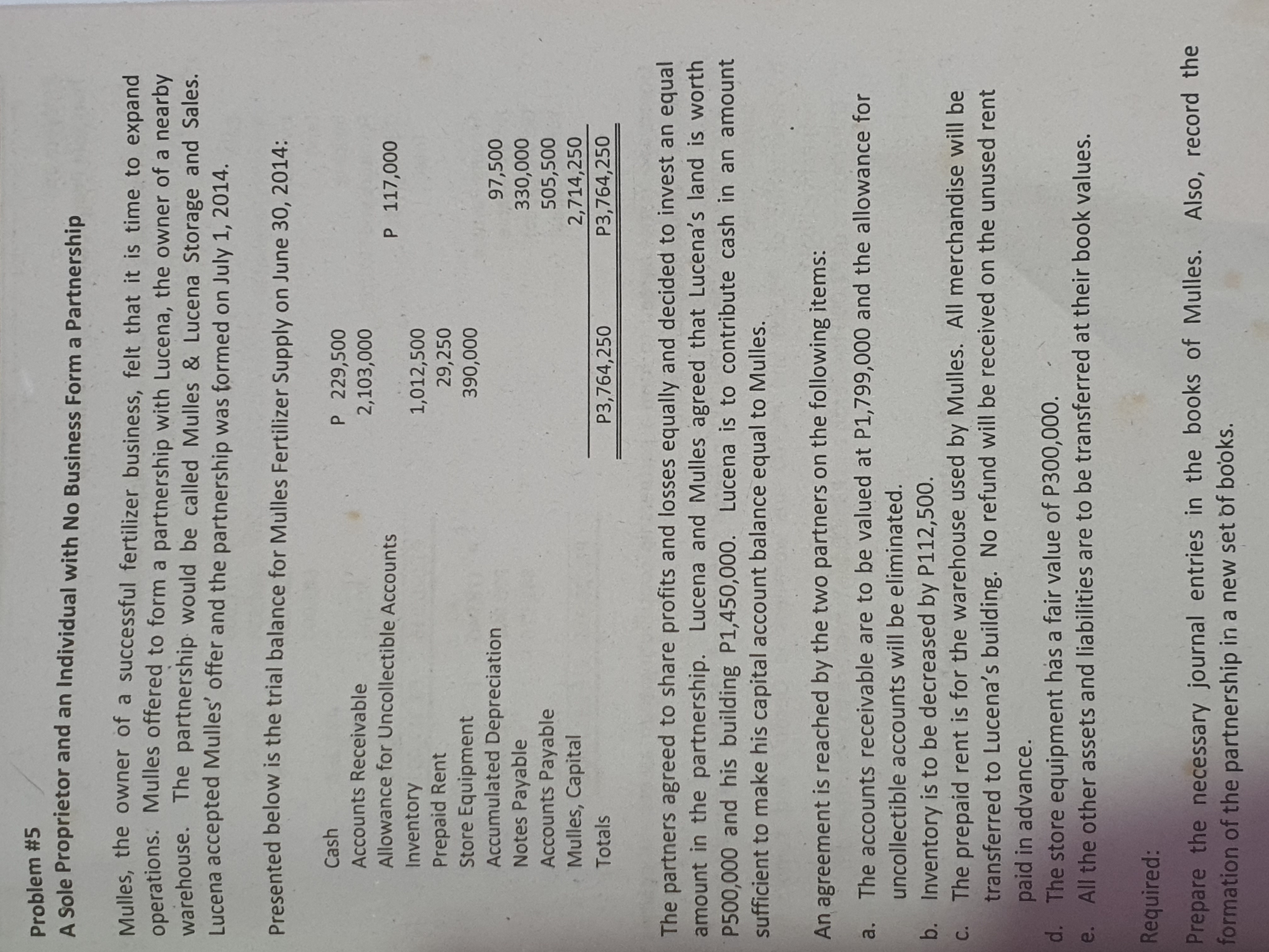 Everything is indicated, please help me Problem #5 A Sole Proprietor and