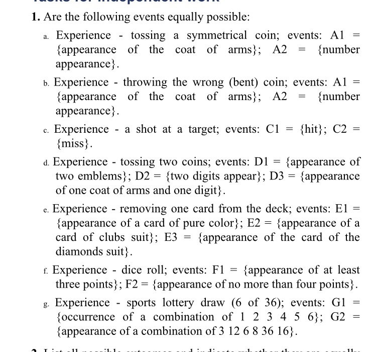  ............. _-'_-..-._.._ .. _._ .- 1. Are the following events equally