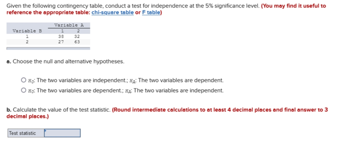 Given the following contingency table, conduct a test for independence at the