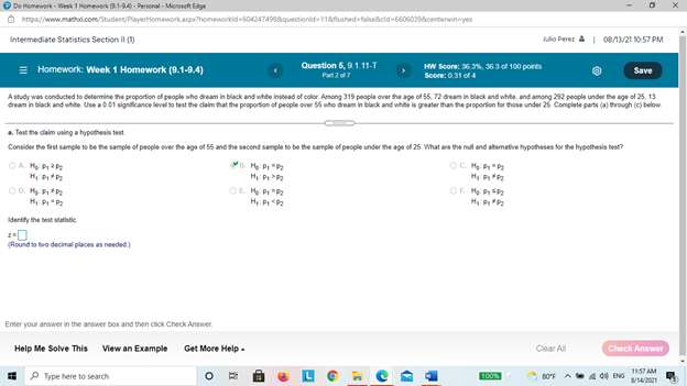 Mig Perez & | 08/13/21 10-49 PM Homework: Week 1 Homework (9.1-9.4)