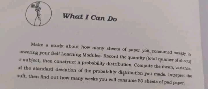 answer the following What I Can Do Make a study about how