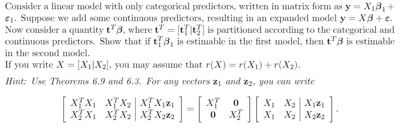 Suppose we add some continuous predictors, resulting in an expanded model y