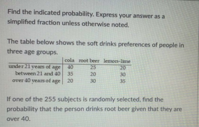  Find the indicated probability. Express your answer as a simplified fraction