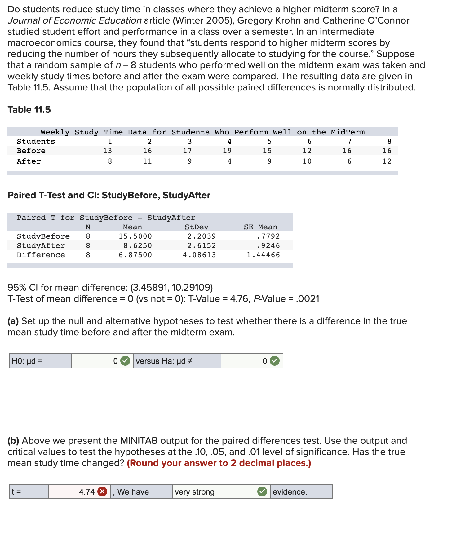 Needing help to correct my answer (t= ?). Do students reduce study