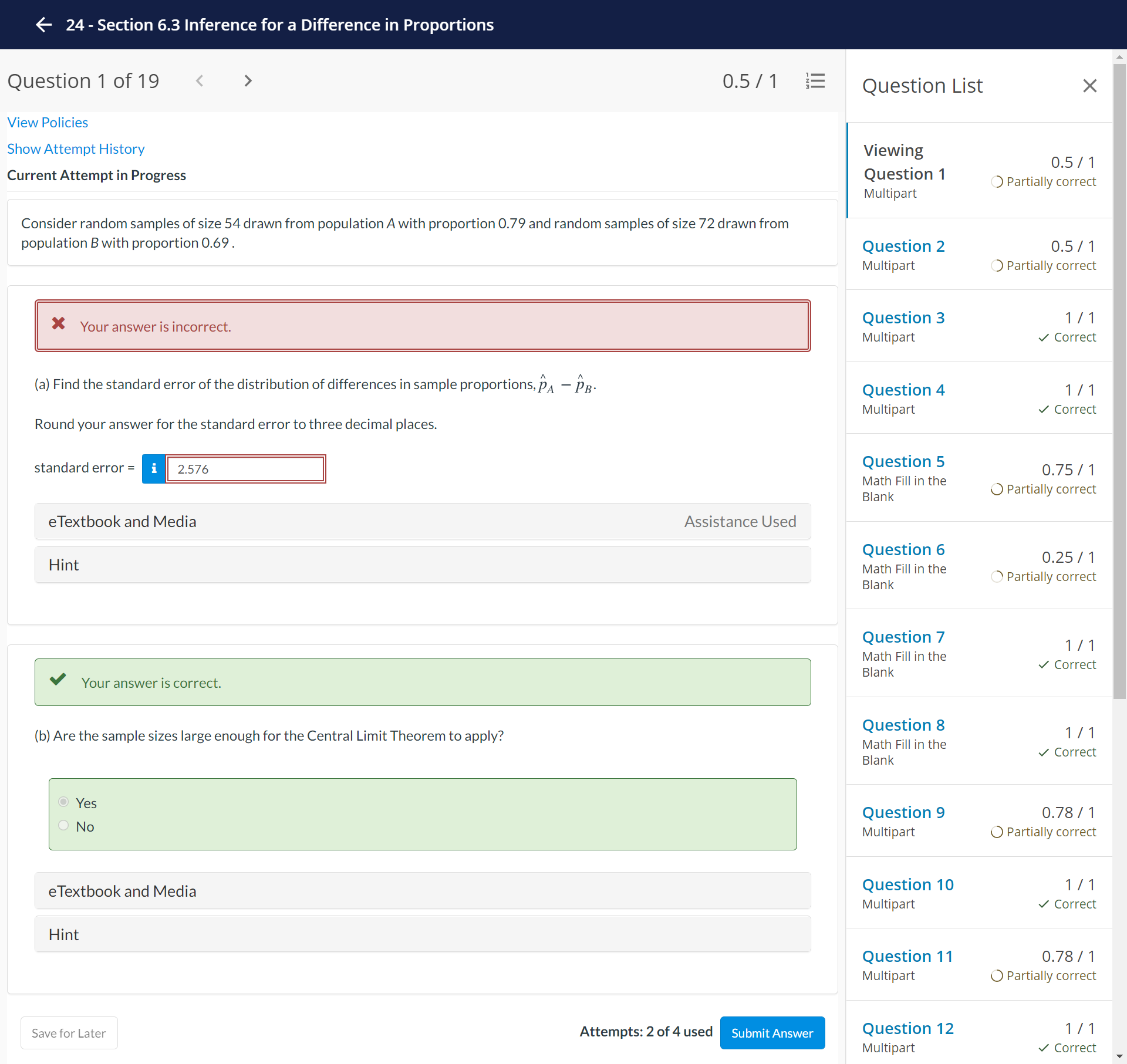 Please help - 24 - Section 6.3 Inference for a Difference in