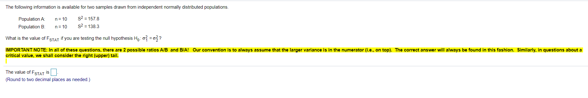 Question 16.) The following information is available for two samples drawn from
