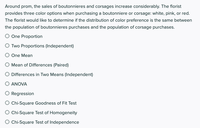 over the pastel colored paper. O One Proportion O Two Proportions (Independent)