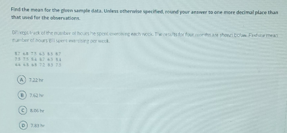 thanks you Find the mean for the given sample data. Unless otherwise