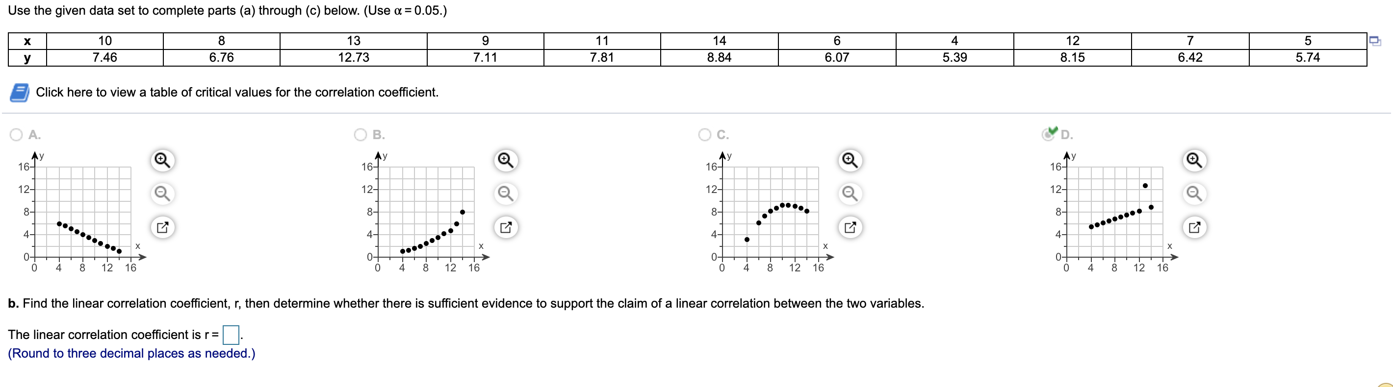  Find the linear correlationcoefficient, r, then determine whether there is sufficient