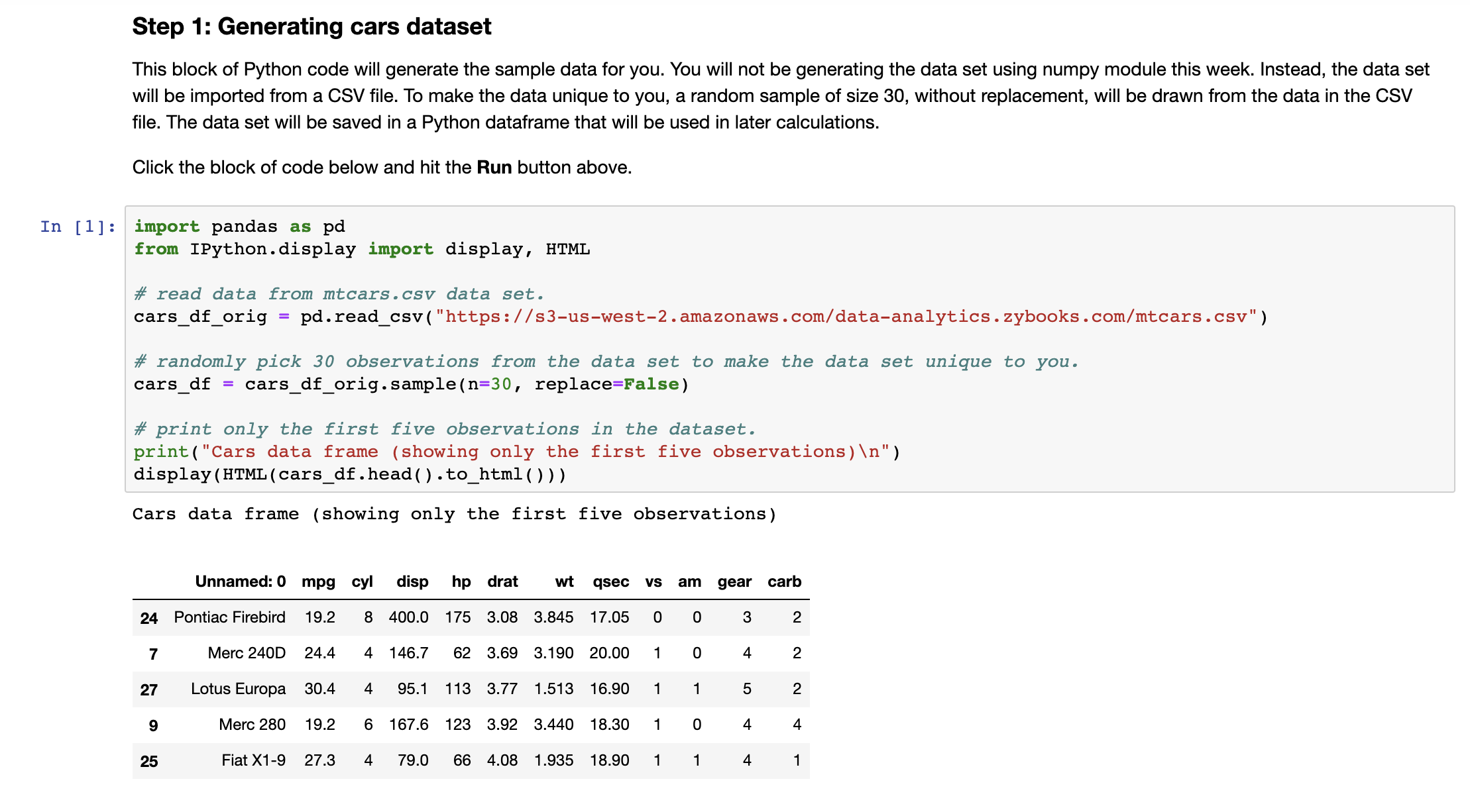 this week. Instead, the data set will be imported from a CSV