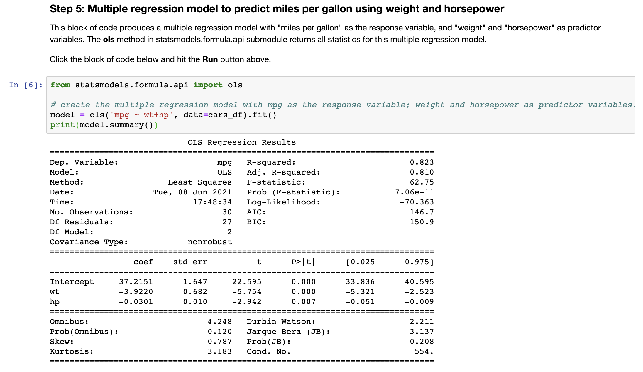 that will be used in later calculations. Click the block of code