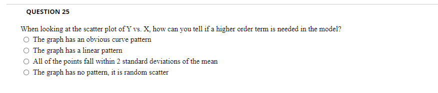 Probability Plot O Residuals vs. Fitted ValuesQUESTION 22 We are trying to