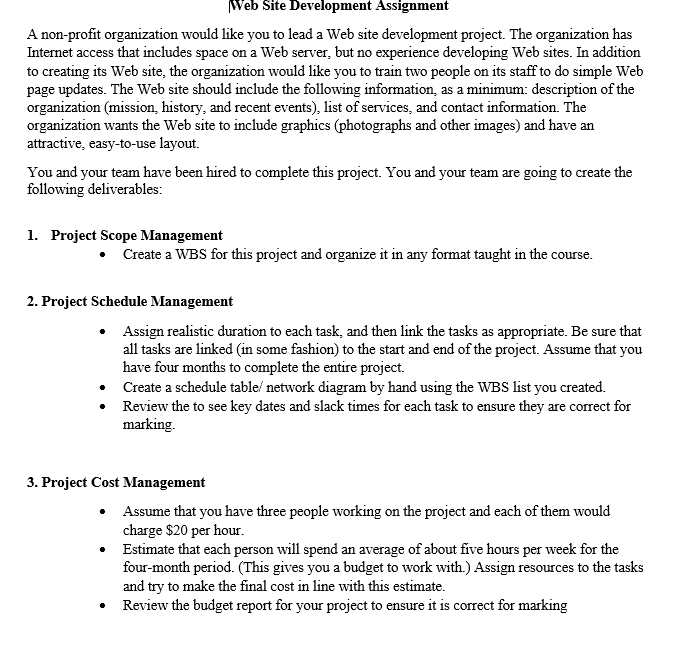 lead a Web site development project. The organization has Internet access that