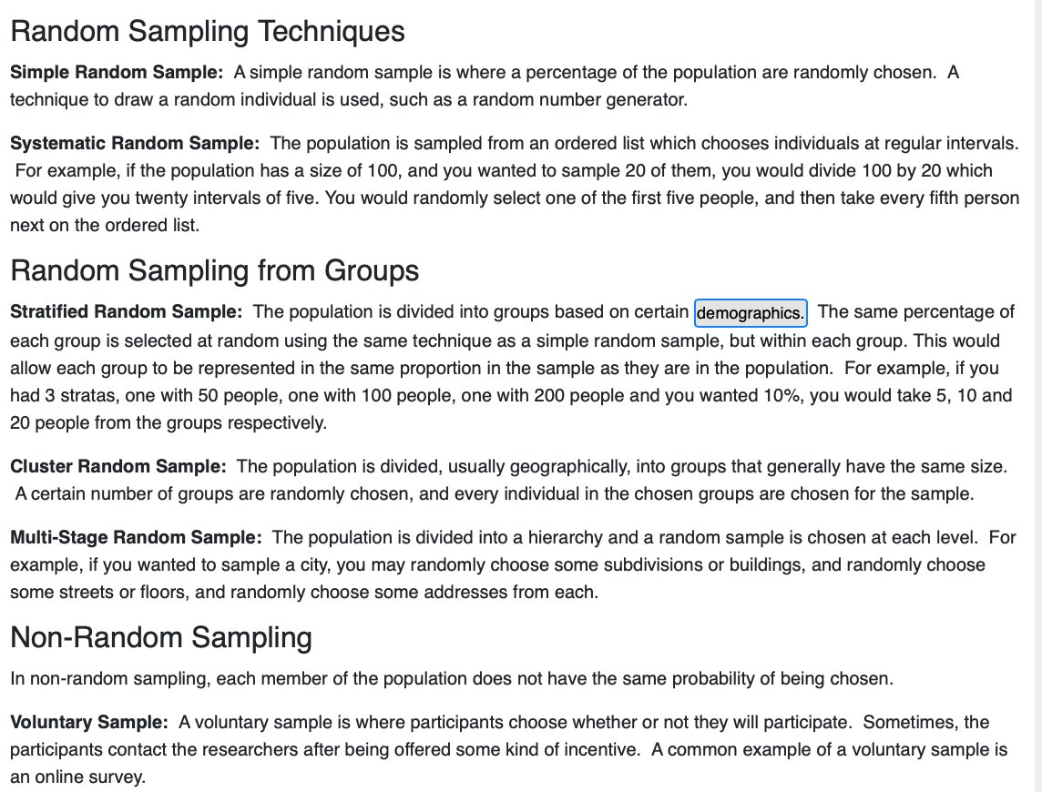  Out of sampling techniques found below, compare the techniques based on