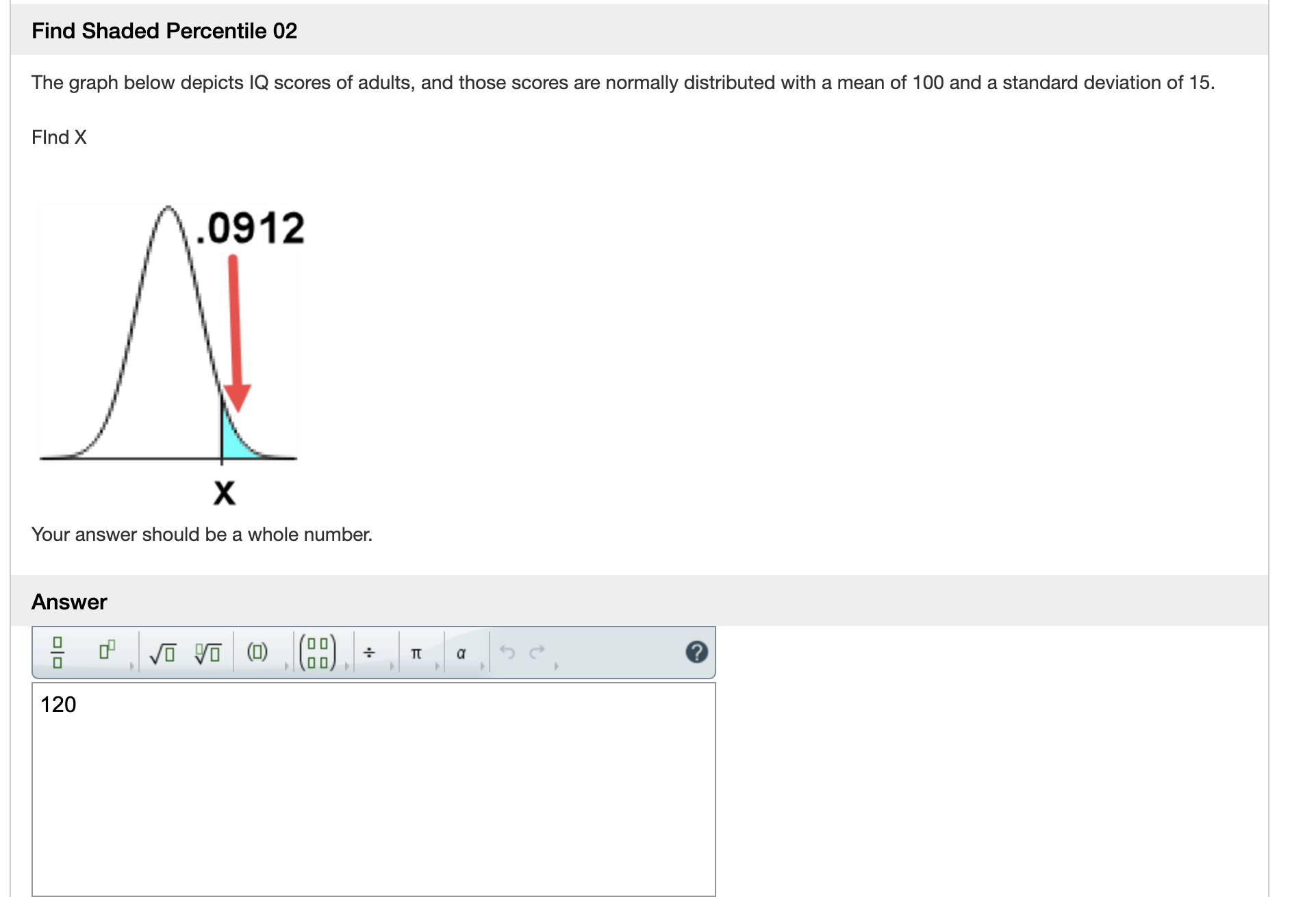 on the first test are normally distributed with a mean of 20