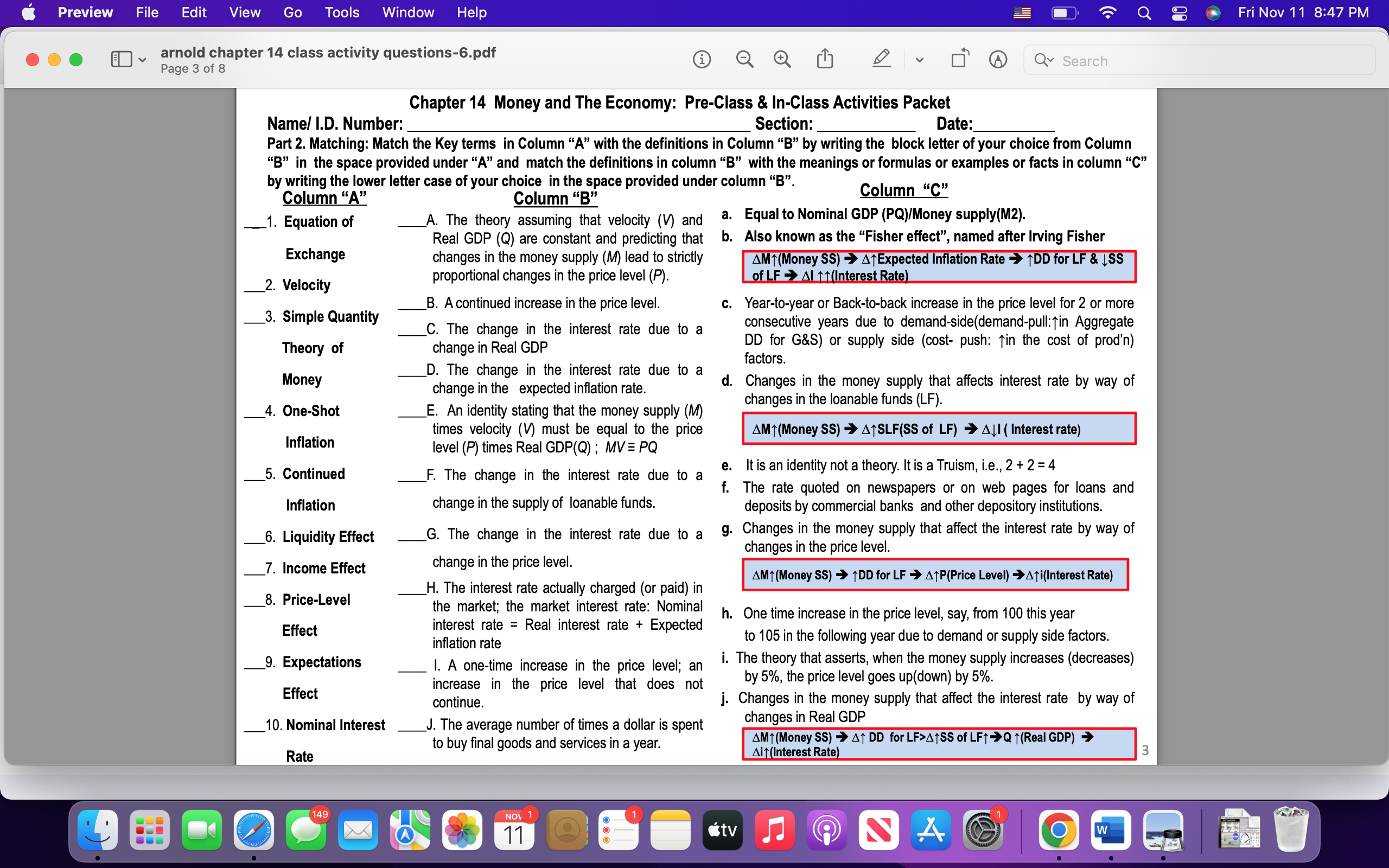 Search Chapter 14 Money and The Economy : Pre-Class & In-Class Activities
