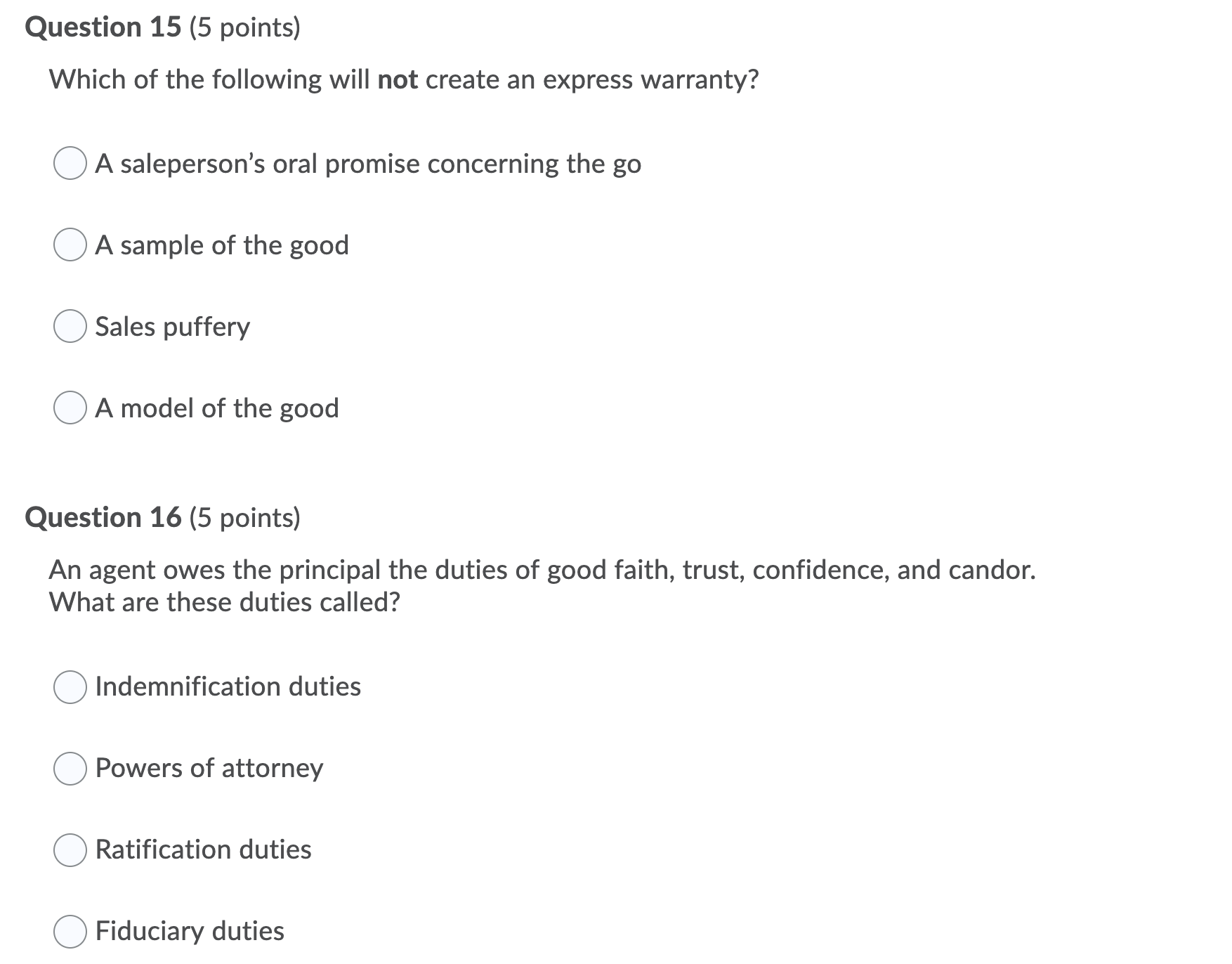 oral promise concerning the go O A sample of the good 0
