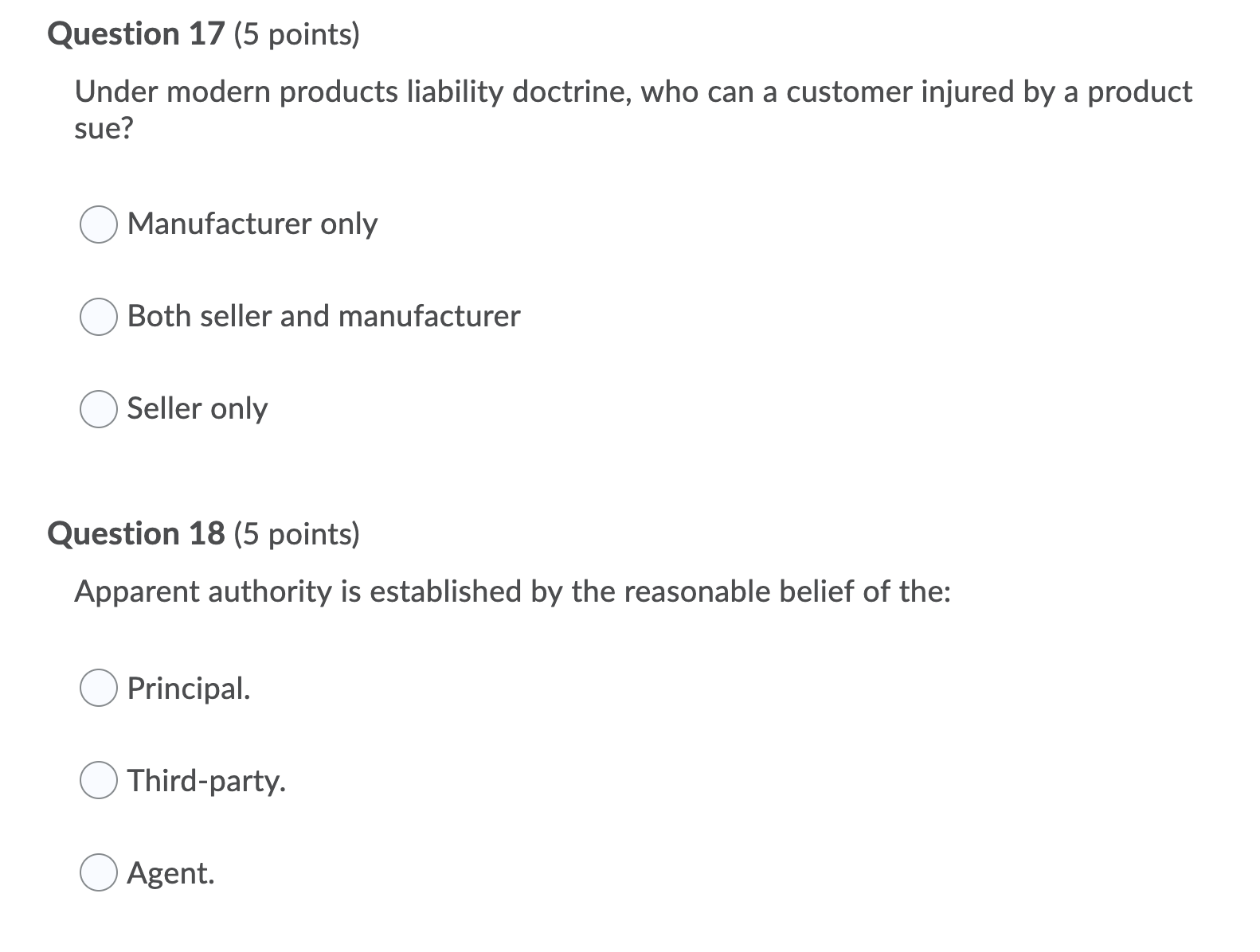 Sales puffery O A model of the good Question 16 (5 points)