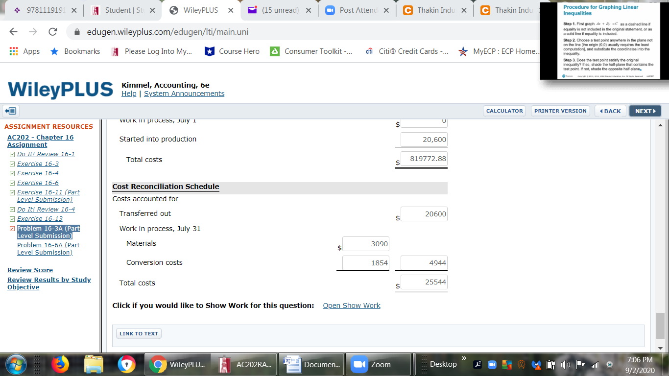 Plant 1 for July 2017, cost reconciliation schedule. 9781119191 X Student |