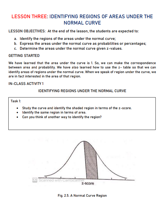 c. Determine the areas under the normal curve given z-values. GETTING STARTED