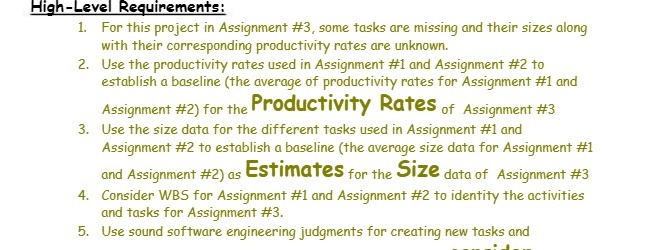  High-Level Requirements: 1. For this project in Assignment #3, some tasks