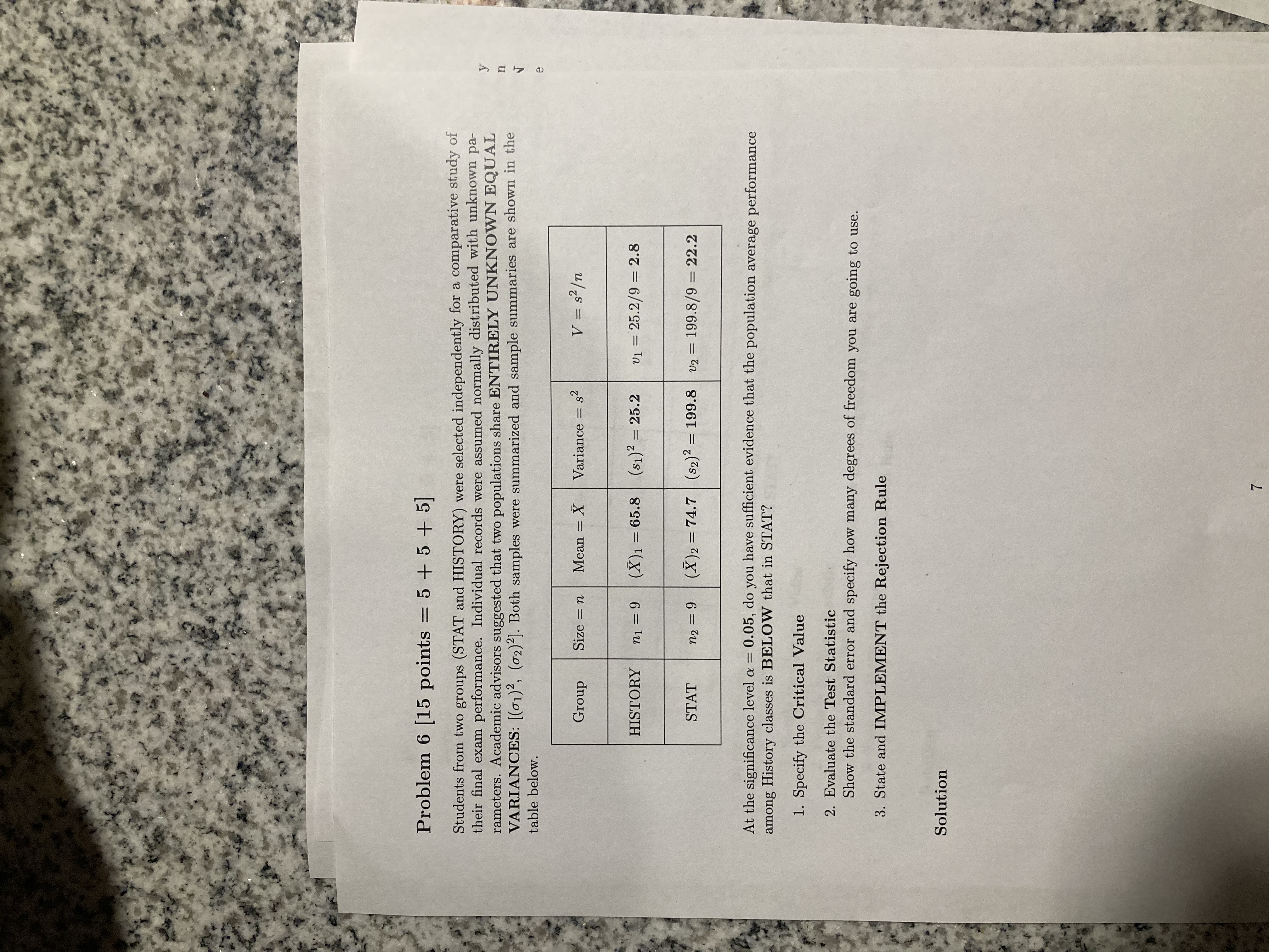  Problem 6 [15 points = 5 + 5 + 5] Students