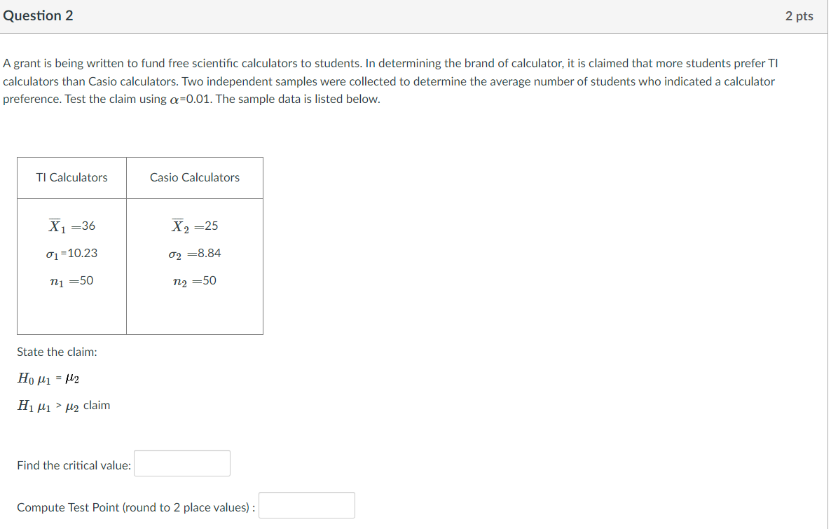 TI calculators than Casio calculators. Two independent samples were collected to determine