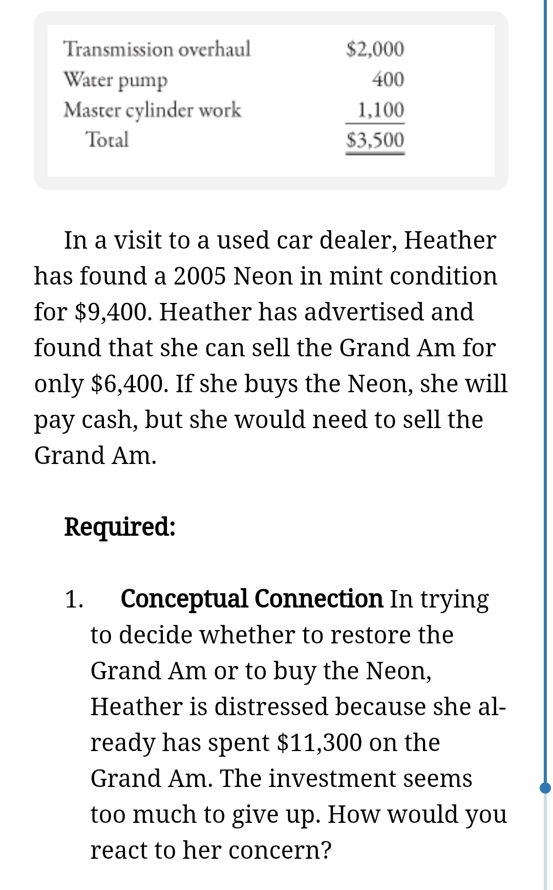 amount of work to make it reliable transporta- tion. Heather estimates that