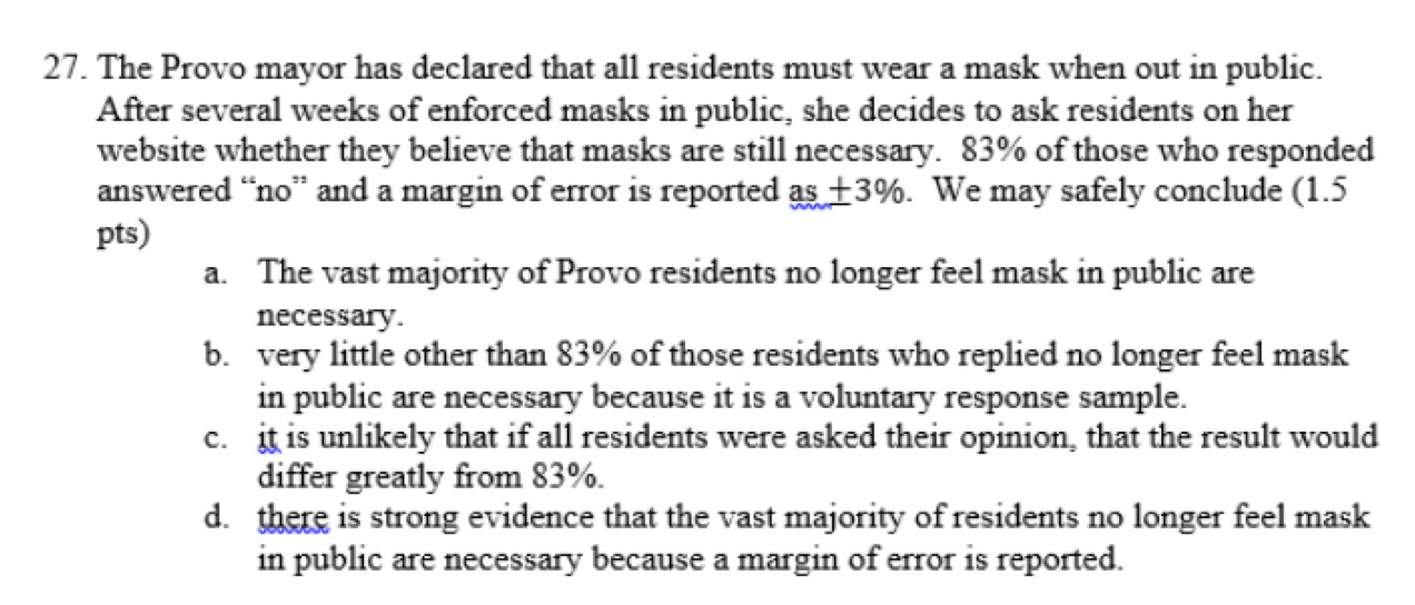 show all work 27. The Provo mayor has declared that all residents