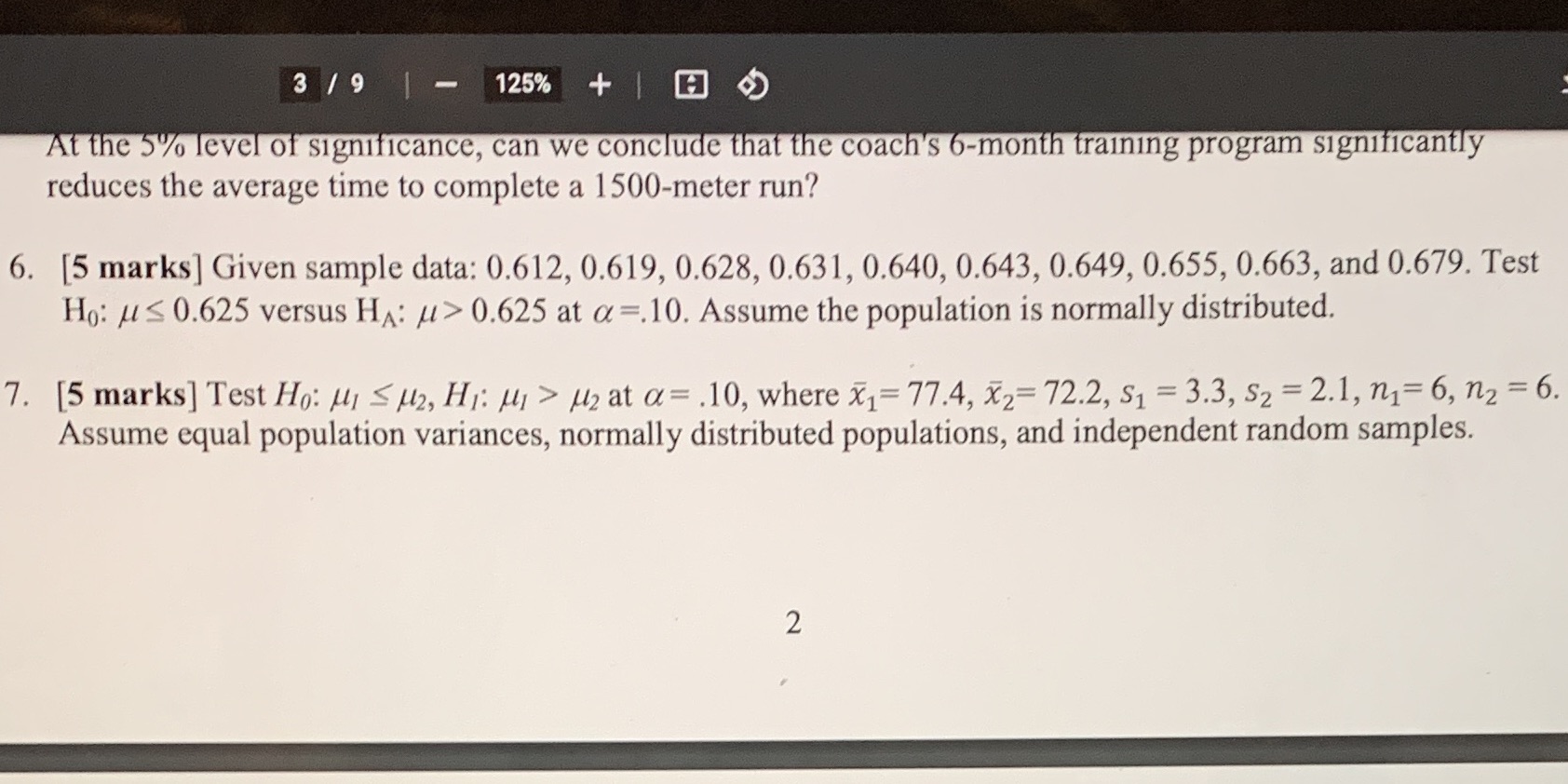 3 /9 | - 125% + 8 At the 5% level