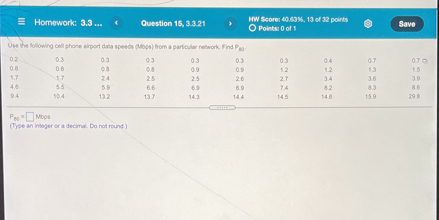 Homework: 3.3 ... HW Score: 40.63%, 13 of 32 points Question 15,