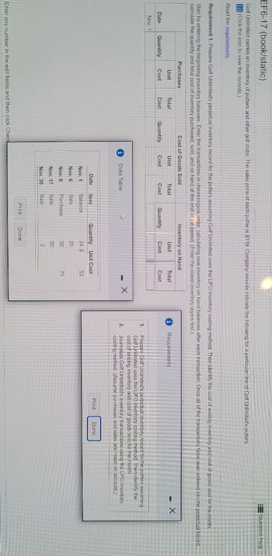can I get help to solve it EF6-17 (book/static) Question Help Golf