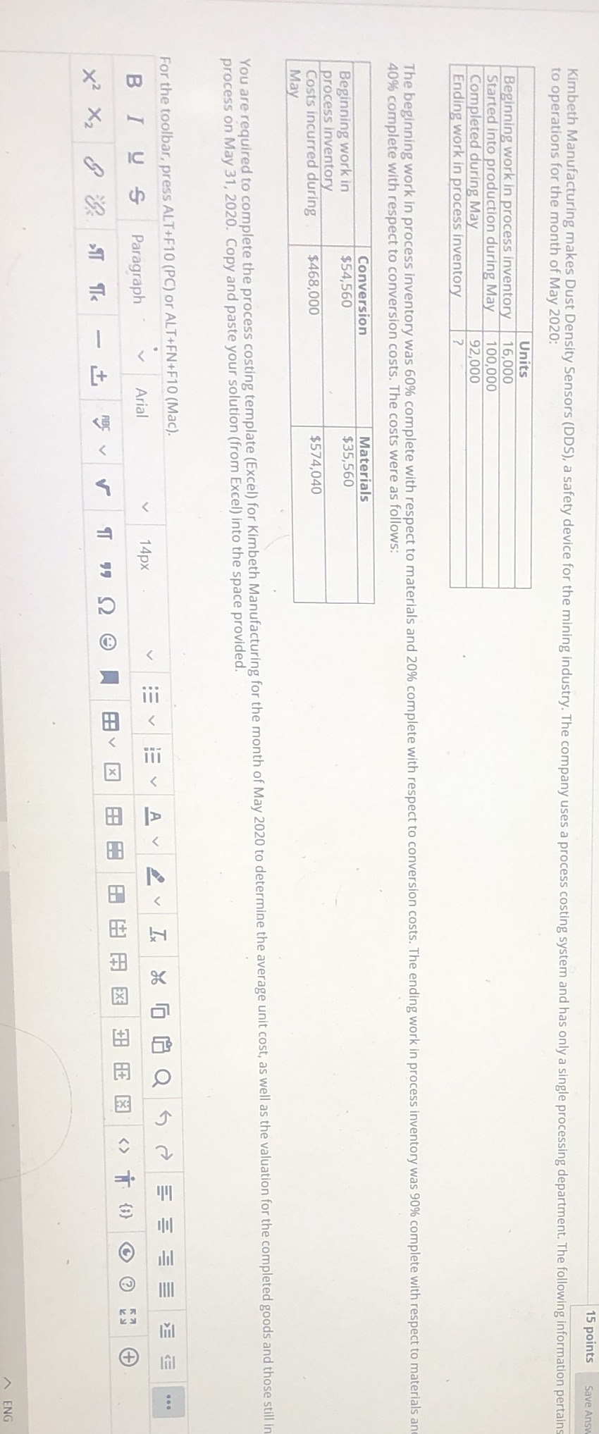 Please answer as soon as possible 15 points Save Ans Kimbeth Manufacturing