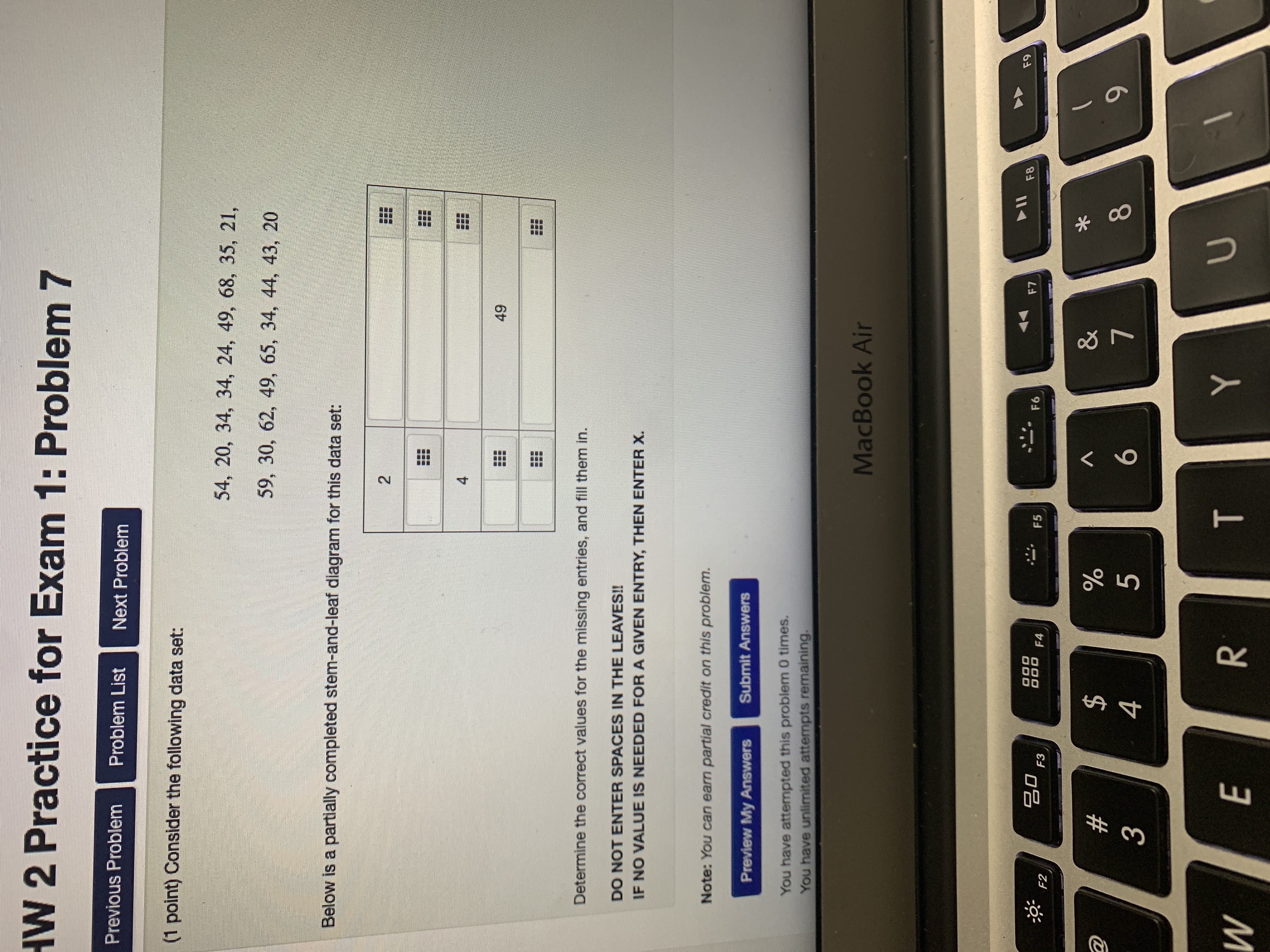  IW 2 Practice for Exam 1: Problem 7 Previous Problem Problem