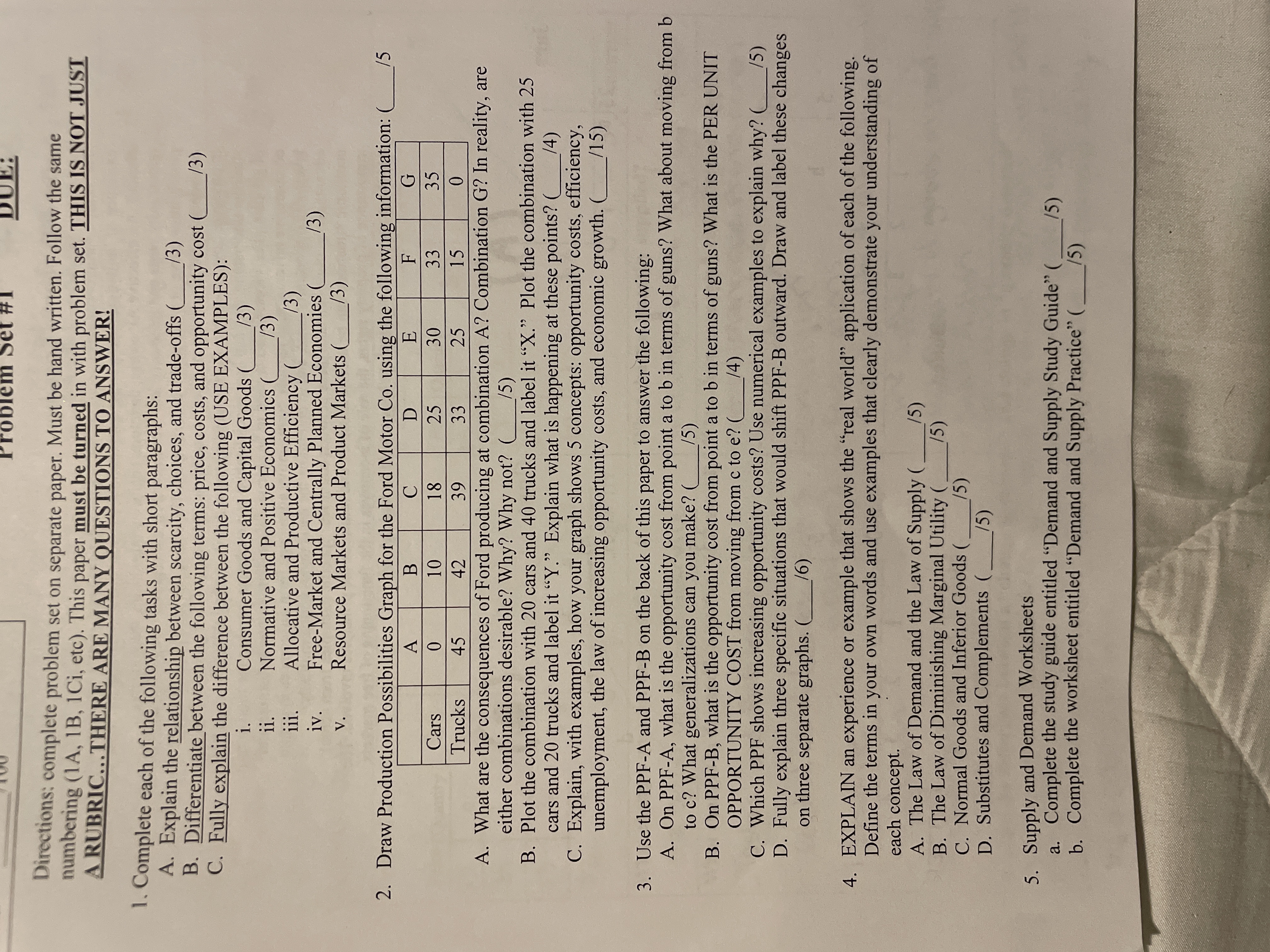 Must be hand written. Follow the same numbering (1A, IB, 1Ci, etc).