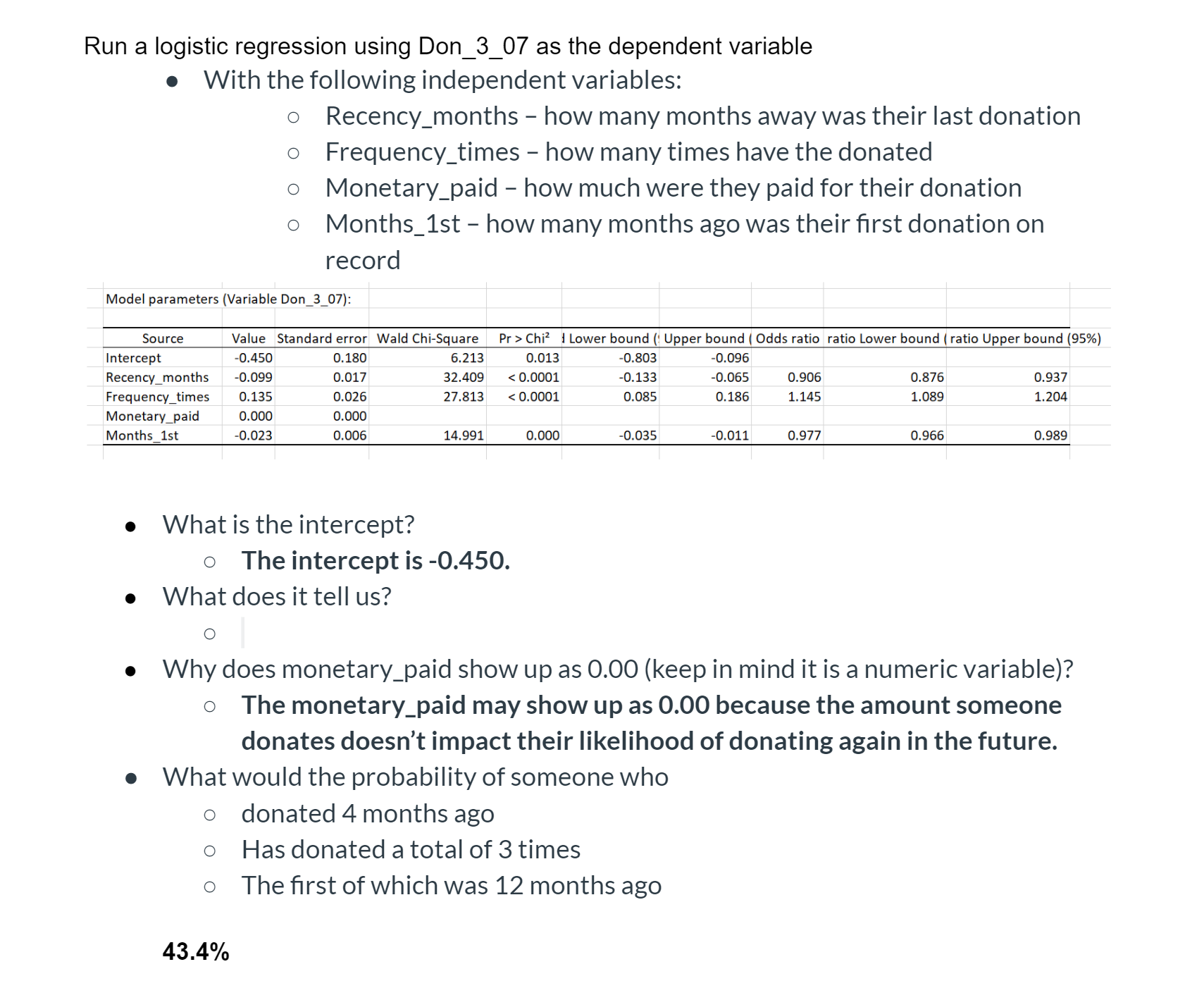 Question: What does this tell us? I ran a logistic regression