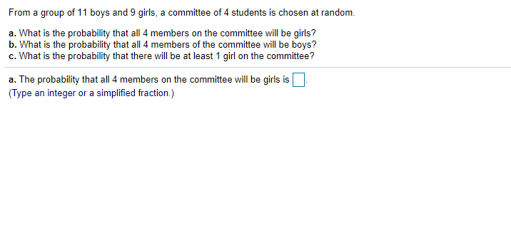 girls, a committee of 4 students is chosen at random. a. What