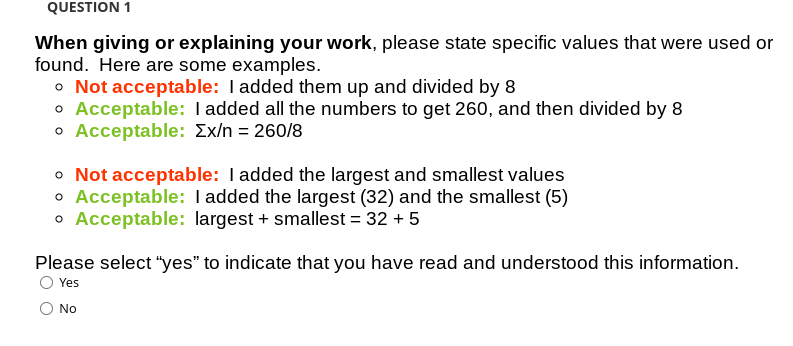 values that were used or found. Here are some examples. . Not