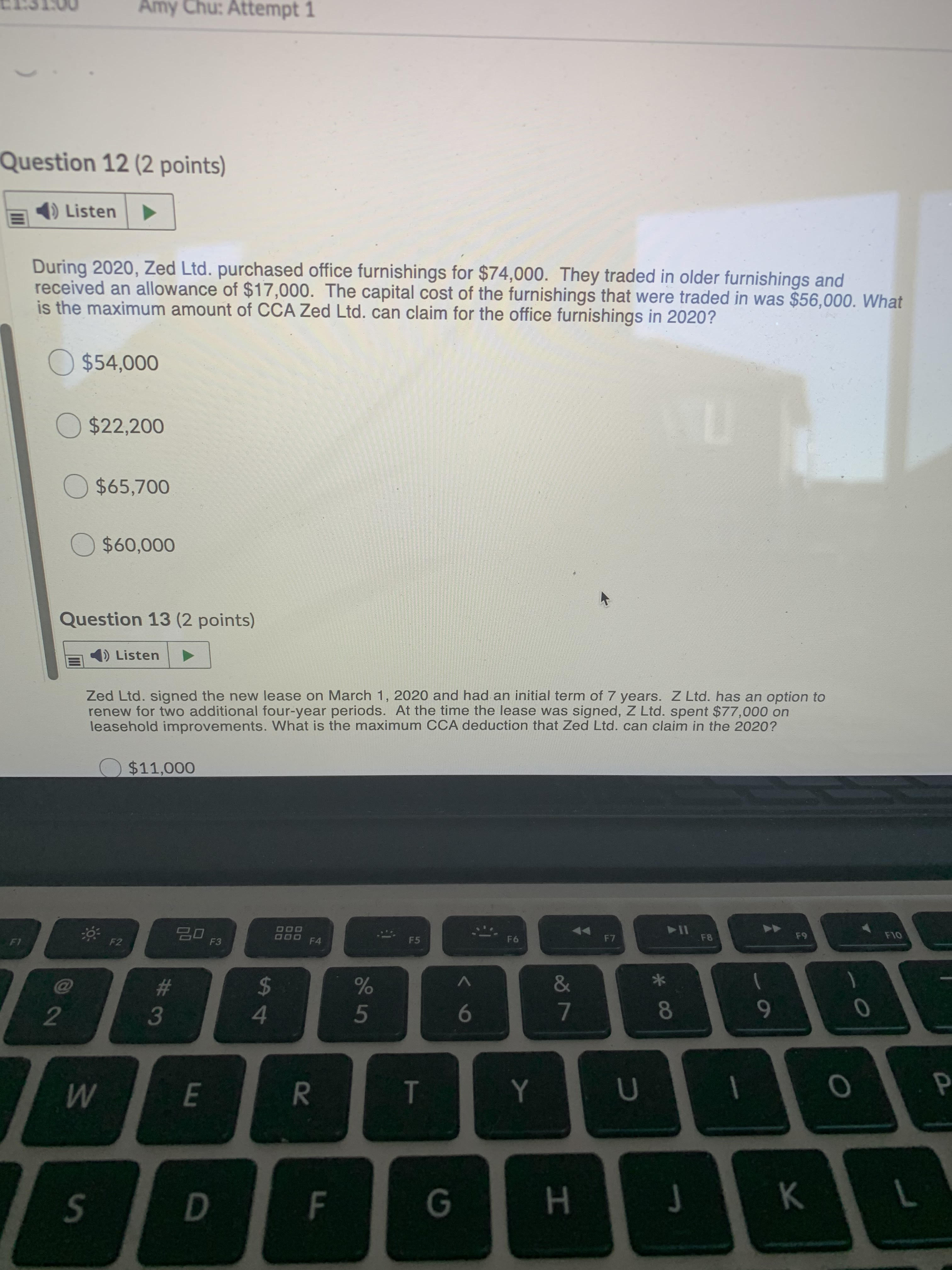2020, Zed Lid. purchased office furnishings for $74,000. They traded in older