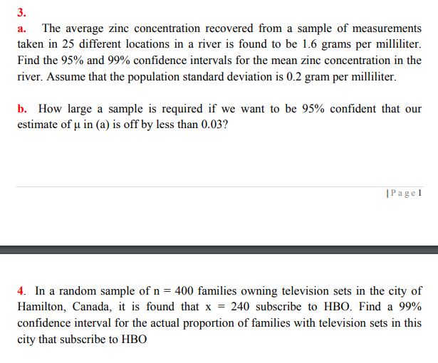3. a. The average zinc concentration recovered from a sample of