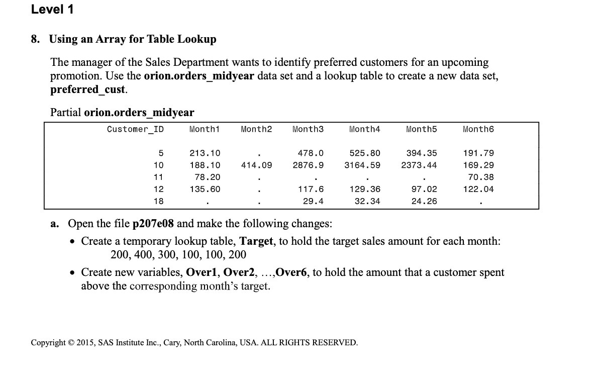 Level 1 8. Using an Array for Table Lookup The manager