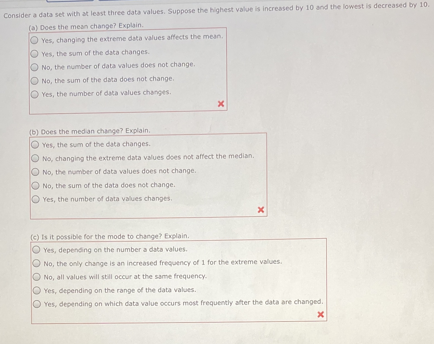  Consider a data set with at least three data values. Suppose